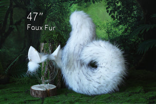 White puppy ear and tail butt plug set puppy kemonomimi faux fur shepherd dog tail and ear Shiba Inu dog ear and tail anime cosplay puppy play