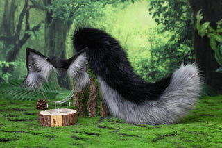 Black gray faux fur wolf ear and tail alsatian wolf dog cosplay german shepherd dog tail and ear shiba Inu dog ears and tail butt plug puppy therian puppy kemonomimi