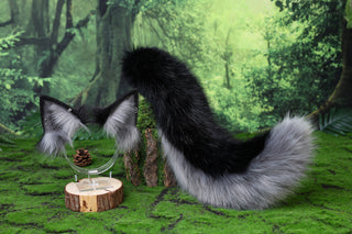 Black gray faux fur wolf ear and tail alsatian wolf dog cosplay german shepherd dog tail and ear shiba Inu dog ears and tail butt plug puppy therian puppy kemonomimi