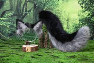 Black gray faux fur wolf ear and tail alsatian wolf dog cosplay german shepherd dog tail and ear shiba Inu dog ears and tail butt plug puppy therian puppy kemonomimi