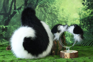 Black white Shepherd dog tail and ear faux fur Splicing Shiba Inu dog ear and tail anime cosplay therian puppy ear and tail butt plug dog kemonomimi