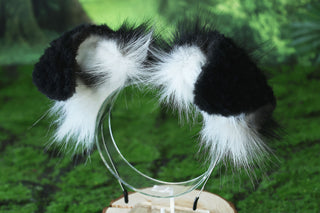 Black white Shepherd dog tail and ear faux fur Splicing Shiba Inu dog ear and tail anime cosplay therian puppy ear and tail butt plug dog kemonomimi