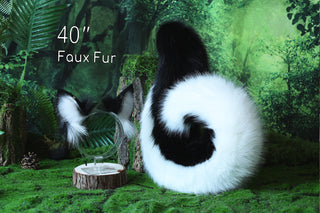 Black white puppy ear and tail butt plug set puppy kemonomimi faux fur shepherd dog tail and ear Shiba Inu dog ear and tail animal cosplay puppy play