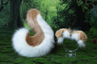 Blonde white Shepherd dog tail and ear faux fur Splicing Shiba Inu dog ear and tail butt plug anime cosplay therian puppy ear and tail dog kemonomimi