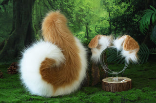 Blonde white Shepherd dog tail and ear faux fur Splicing Shiba Inu dog ear and tail butt plug anime cosplay therian puppy ear and tail dog kemonomimi