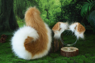 Blonde white Shepherd dog tail and ear faux fur Splicing Shiba Inu dog ear and tail butt plug anime cosplay therian puppy ear and tail dog kemonomimi