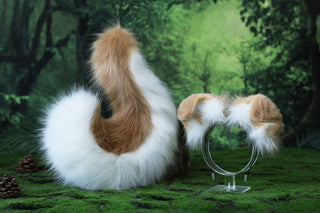 Blonde white Shepherd dog tail and ear faux fur Splicing Shiba Inu dog ear and tail butt plug anime cosplay therian puppy ear and tail dog kemonomimi