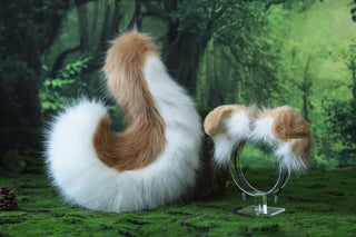 Blonde white Shepherd dog tail and ear faux fur Splicing Shiba Inu dog ear and tail butt plug anime cosplay therian puppy ear and tail dog kemonomimi