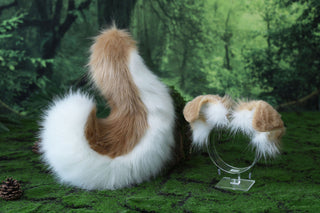 Blonde white Shepherd dog tail and ear faux fur Splicing Shiba Inu dog ear and tail butt plug anime cosplay therian puppy ear and tail dog kemonomimi