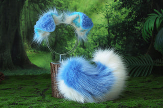Blue beige shepherd dog tail and ear set Shiba Inu dog ear and tail plug set dog tail animal cosplay petplay puppy ear and tail set puppy tail halloween