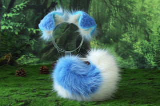 Blue beige shepherd dog tail and ear set Shiba Inu dog ear and tail plug set dog tail animal cosplay petplay puppy ear and tail set puppy tail halloween
