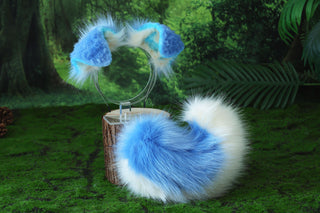 Blue beige shepherd dog tail and ear set Shiba Inu dog ear and tail plug set dog tail animal cosplay petplay puppy ear and tail set puppy tail halloween