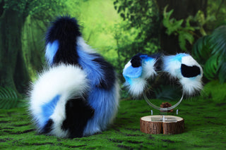 Blue calico Shepherd dog tail and ear brown faux fur Splicing Shiba Inu dog ear and tail butt plug puppy ear and tail dog kemonomimi anime cosplay therian