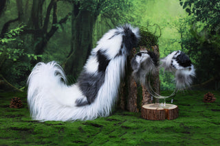 Blue merle border collie dog tail and ear realistic faux fur dog ear and tail anime cosplay therian puppy ear and tail dog kemonomimi furry