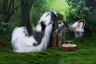 Blue merle border collie dog tail and ear realistic faux fur dog ear and tail anime cosplay therian puppy ear and tail dog kemonomimi furry