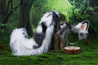 Blue merle border collie dog tail and ear realistic faux fur dog ear and tail anime cosplay therian puppy ear and tail dog kemonomimi furry