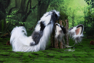 Blue merle border collie dog tail and ear realistic faux fur dog ear and tail anime cosplay therian puppy ear and tail dog kemonomimi furry
