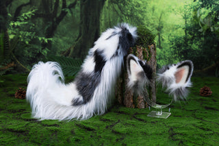 Blue merle border collie dog tail and ear realistic faux fur dog ear and tail anime cosplay therian puppy ear and tail dog kemonomimi furry