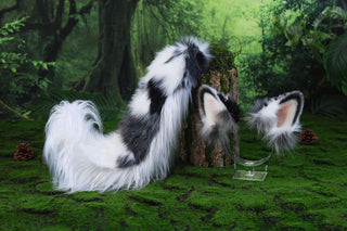 Blue merle border collie dog tail and ear realistic faux fur dog ear and tail anime cosplay therian puppy ear and tail dog kemonomimi furry
