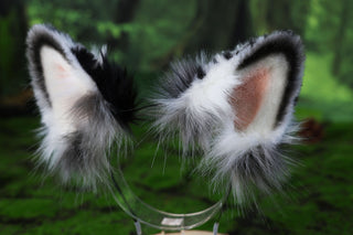 Blue merle border collie dog tail and ear realistic faux fur dog ear and tail anime cosplay therian puppy ear and tail dog kemonomimi furry