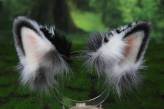 Blue merle border collie dog tail and ear realistic faux fur dog ear and tail anime cosplay therian puppy ear and tail dog kemonomimi furry