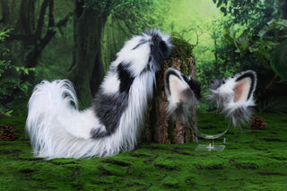Blue merle border collie dog tail and ear realistic faux fur dog ear and tail anime cosplay therian puppy ear and tail dog kemonomimi furry