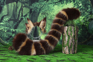 Brown blonde faux fur cat tail and ears injured kitten ears and tail butt plug kemonomimi kittenplay therian anime cosplay role play halloween gifts