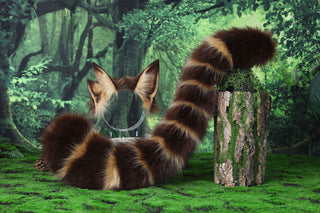 Brown blonde faux fur cat tail and ears injured kitten ears and tail butt plug kemonomimi kittenplay therian anime cosplay role play halloween gifts