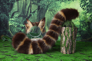 Brown blonde faux fur cat tail and ears injured kitten ears and tail butt plug kemonomimi kittenplay therian anime cosplay role play halloween gifts