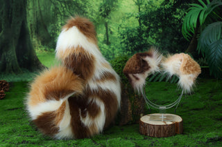 Calico Shepherd dog tail and ear brown faux fur Splicing Shiba Inu dog ear and tail butt plug puppy ear and tail dog kemonomimi anime cosplay therian