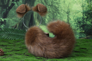 Brown faux fur shepherd dog tail and ear set Shiba Inu dog ear and tail butt plug furry anime cosplay therian puppy ear tail puppy kemonomimi fursuit