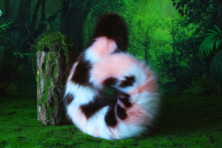 Brown pink stitching faux fur shepherd dog tail plug and ear set shiba Inu dog ear and tail big curved puppy tail and ear anime cosplay petplay puppy kemonomimi
