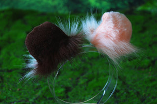 Brown pink stitching faux fur shepherd dog tail plug and ear set shiba Inu dog ear and tail big curved puppy tail and ear anime cosplay petplay puppy kemonomimi