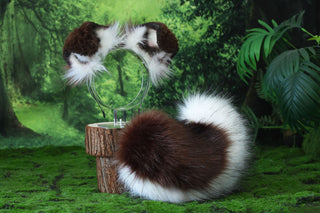 Brown white shepherd dog tail and ear set Shiba Inu dog ear and tail plug set dog tail animal cosplay petplay puppy ear and tail set puppy tail halloween