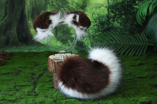 Brown white shepherd dog tail and ear set Shiba Inu dog ear and tail plug set dog tail animal cosplay petplay puppy ear and tail set puppy tail halloween
