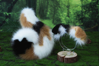 Calico faux fur shepherd dog tail and ear Splicing Shiba Inu dog ear and tail butt plug dog anime cosplay therian puppy ear tail dog girl kemonomimi puppy