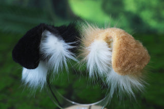 Calico faux fur shepherd dog tail and ear Splicing Shiba Inu dog ear and tail butt plug dog anime cosplay therian puppy ear tail dog girl kemonomimi puppy