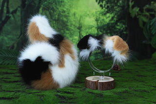 Calico faux fur shepherd dog tail and ear Splicing Shiba Inu dog ear and tail butt plug dog anime cosplay therian puppy ear tail dog girl kemonomimi puppy