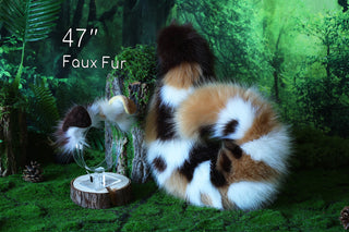 Brown stitching faux fur shepherd dog tail butt plug and ear set shiba Inu dog ear and tail curved puppy tail anime cosplay petplay puppy kemonomimi