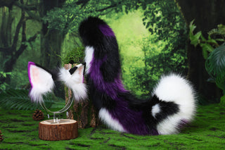 Dark purple faux fur cat tail and ear kitten tail butt plug kemonomimi anime cosplay therian fox ears and tail wolf therian kitten role play halloween gift