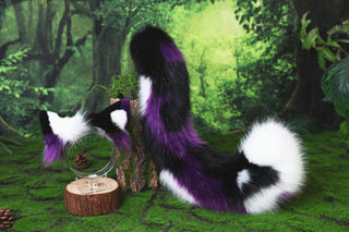 Dark purple faux fur cat tail and ear kitten tail butt plug kemonomimi anime cosplay therian fox ears and tail wolf therian kitten role play halloween gift