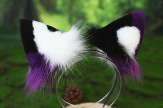 Dark purple faux fur cat tail and ear kitten tail butt plug kemonomimi anime cosplay therian fox ears and tail wolf therian kitten role play halloween gift