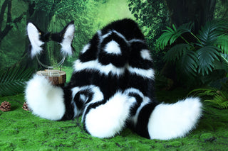 Faux fur 3 tailed kitsune tail and ear set black white 3 fox tail and ears kitten ear and tail set wolf ear and tail anime cosplay role play