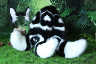 Faux fur 3 tailed kitsune tail and ear set black white 3 fox tail and ears kitten ear and tail set wolf ear and tail anime cosplay role play