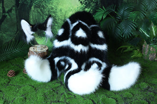 Faux fur 3 tailed kitsune tail and ear set black white 3 fox tail and ears kitten ear and tail set wolf ear and tail anime cosplay role play