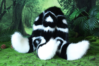 Faux fur 3 tailed kitsune tail and ear set black white 3 fox tail and ears kitten ear and tail set wolf ear and tail anime cosplay role play