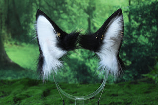 Faux fur 3 tailed kitsune tail and ear set black white 3 fox tail and ears kitten ear and tail set wolf ear and tail anime cosplay role play
