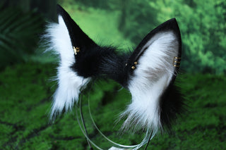 Faux fur 3 tailed kitsune tail and ear set black white 3 fox tail and ears kitten ear and tail set wolf ear and tail anime cosplay role play