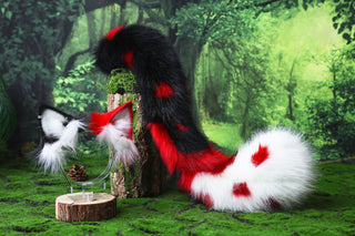 Faux fur calico cat tail and ear kitten kemonomimi anime cosplay therian fox ears and tail wolf therian kitten role play halloween gift