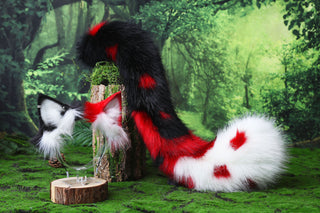 Faux fur calico cat tail and ear kitten kemonomimi anime cosplay therian fox ears and tail wolf therian kitten role play halloween gift